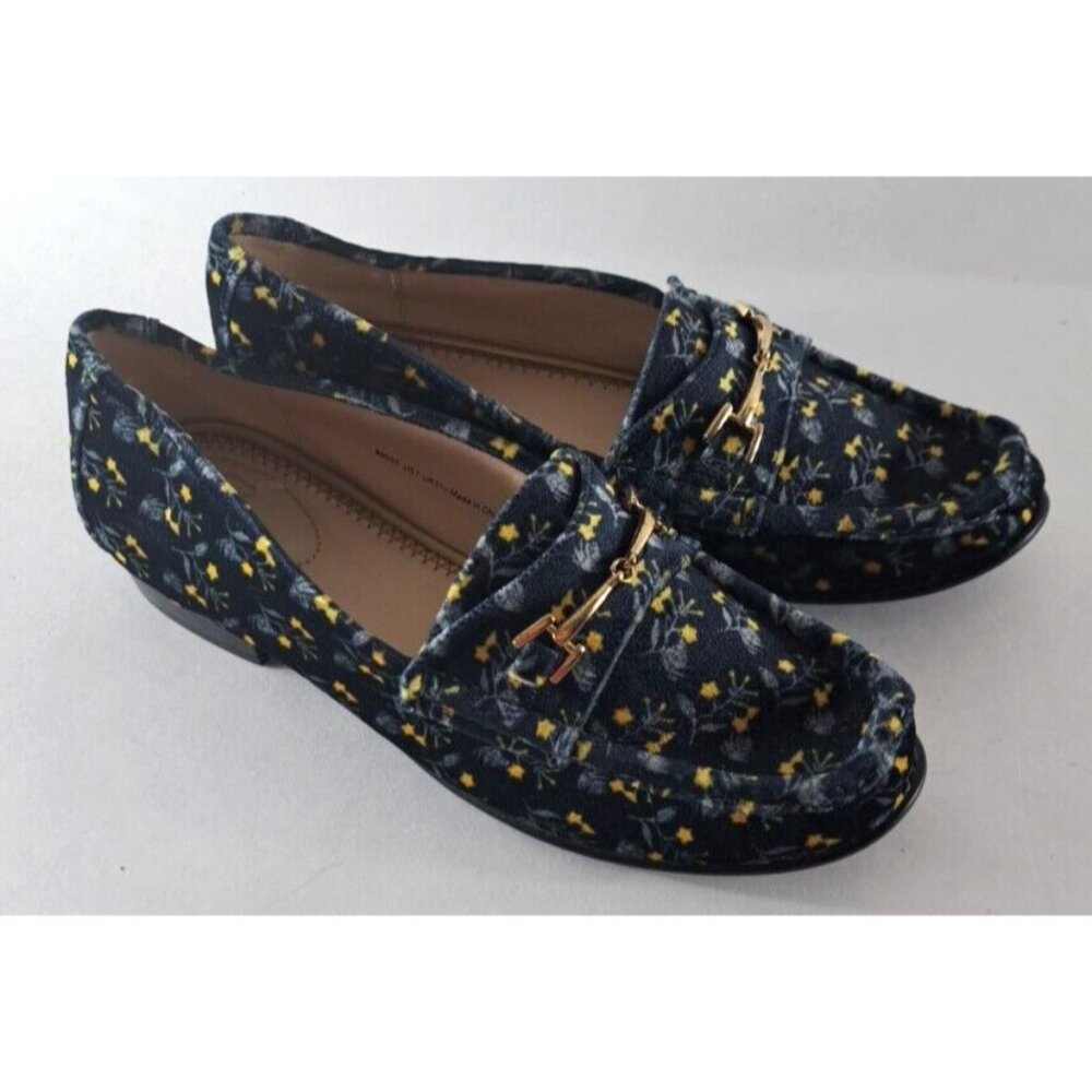 Womens CABI Carnaby Loafers Velvet Blue Floral Horsebit Flats Cottagecore 7